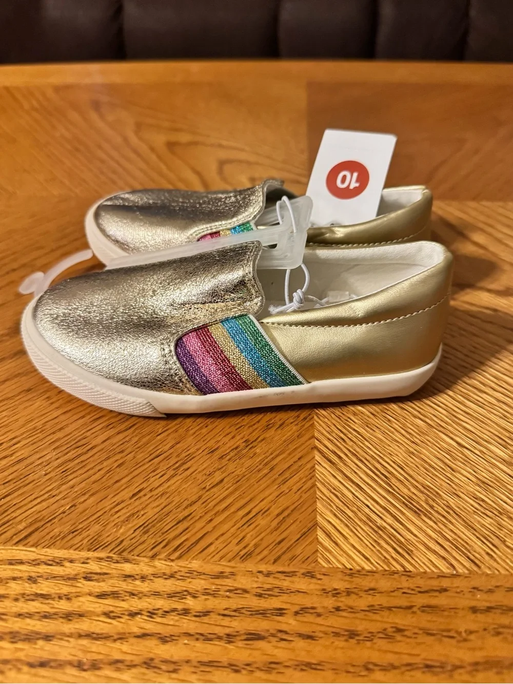 Cat & Jack Girls Metallic Gold Slip-On Sneakers with Rainbow Detail
